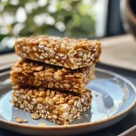 ['Close-up of healthy vegan granola bars made from oats, nuts, and chocolate chips.', 'Side view of homemade cereal bars, showcasing their chewy texture and nutty ingredients.', 'Delicious vegan granola bars with a rich chocolate chip topping, displayed on a wooden surface.', 'Healthy snack bars with visible oats, nuts, and a sprinkle of cinnamon, captured in detail.']