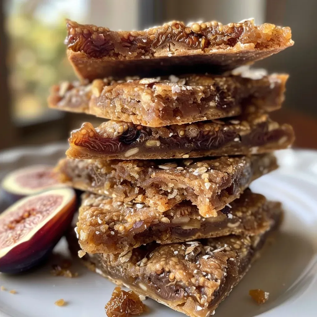 Juicy, delicious gluten-free fig bars presented in a side profile, revealing their moist interior.