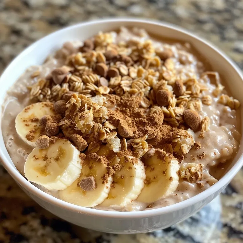 Side view of a delicious bowl containing rice cereal and protein powder mixture.