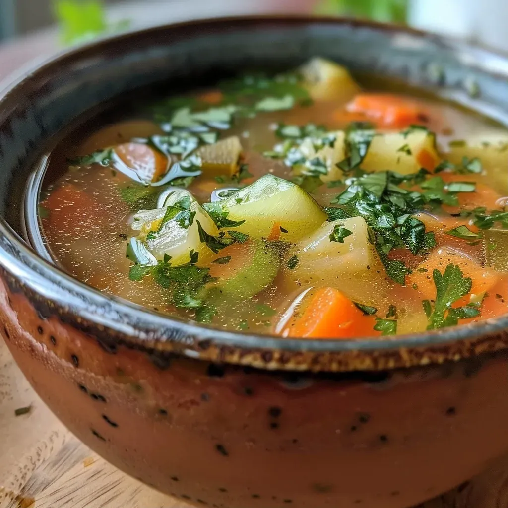 Close-up view of a steaming bowl of detox leek broth.