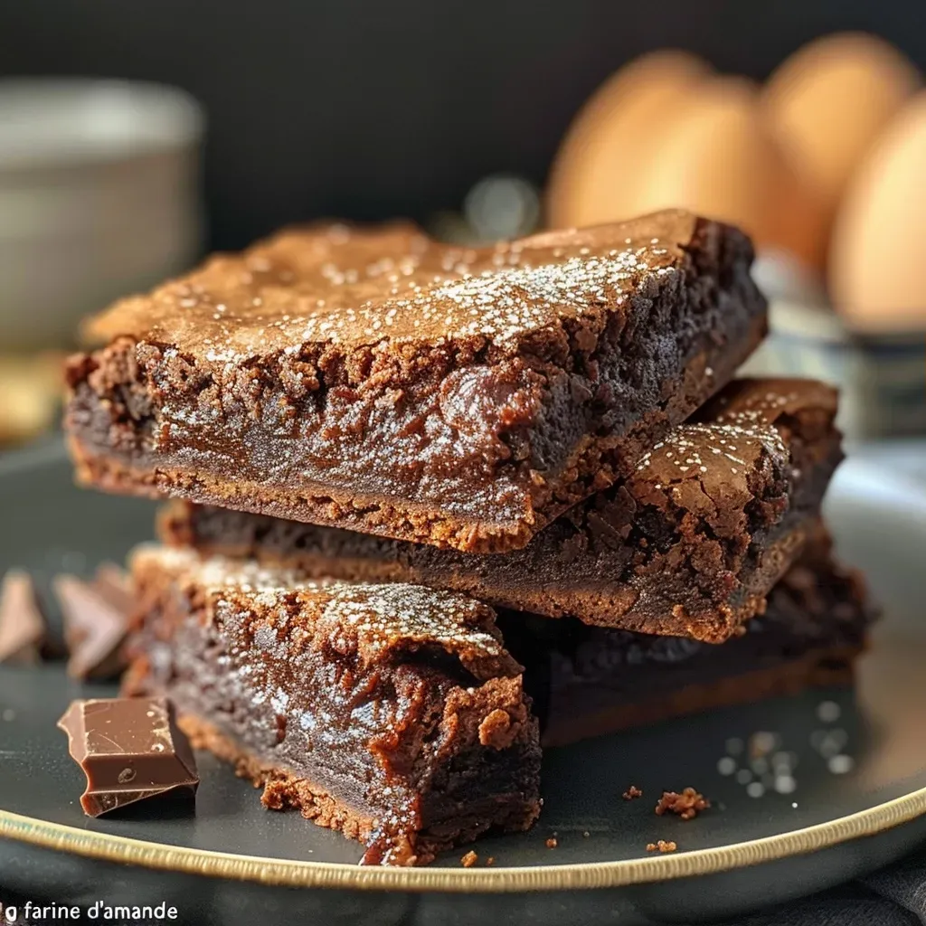Close-up of protein brownies made with almond flour, showcasing a rich chocolate texture.