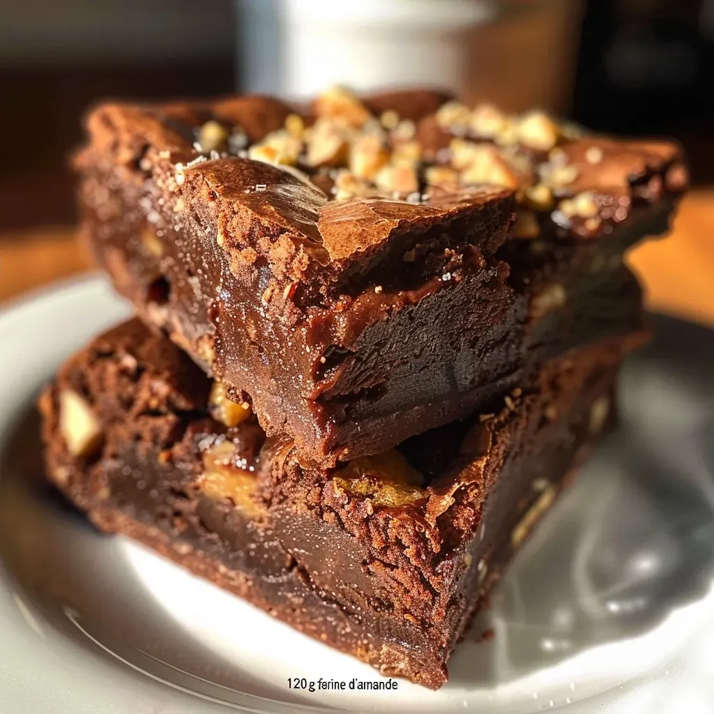 Side view of juicy protein brownies, highlighting their moist and dense appearance.