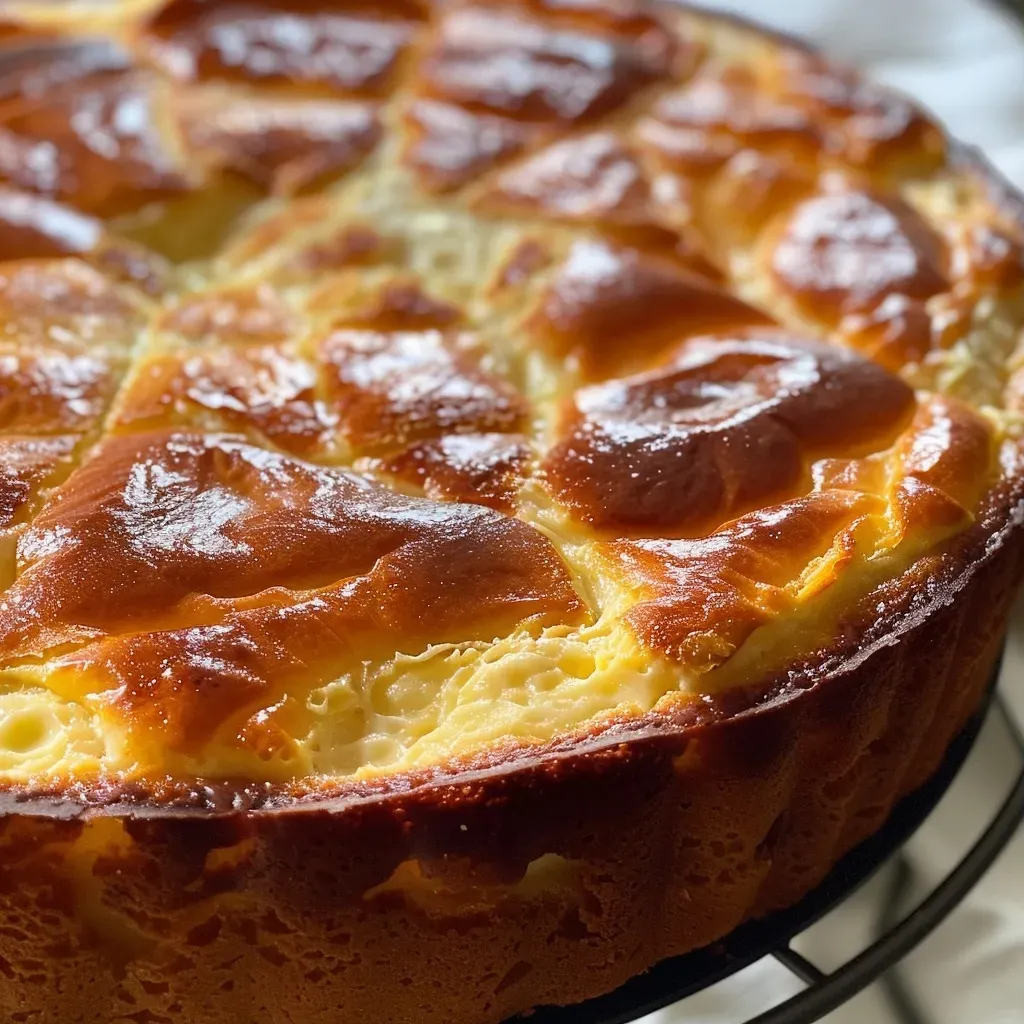 A savory green cake with spinach and a golden-brown crust, shown from the side.