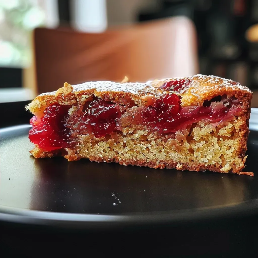 Close-up shot of a moist beetroot cake, showing texture and color.