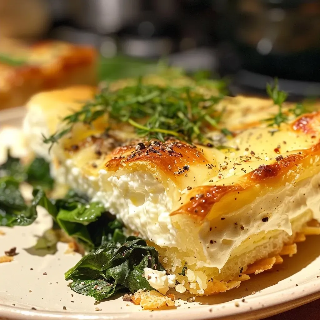 A delicious cake salé made with spinach and goat cheese, shown in a side view.