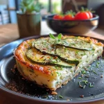 Close-up of a moist and healthy cake salé with visible zucchini and feta pieces.