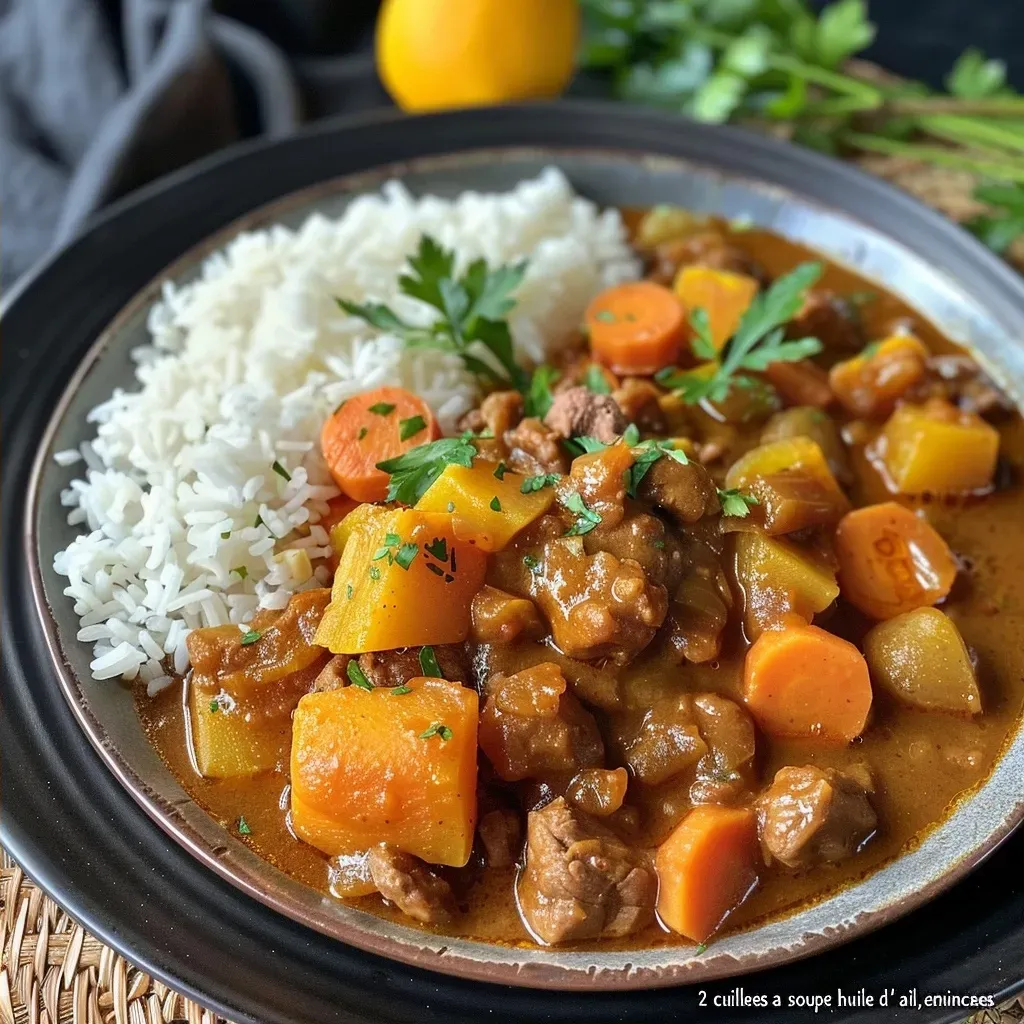 Side view of a creamy céleri-rave au curry dish garnished with fresh coriander.