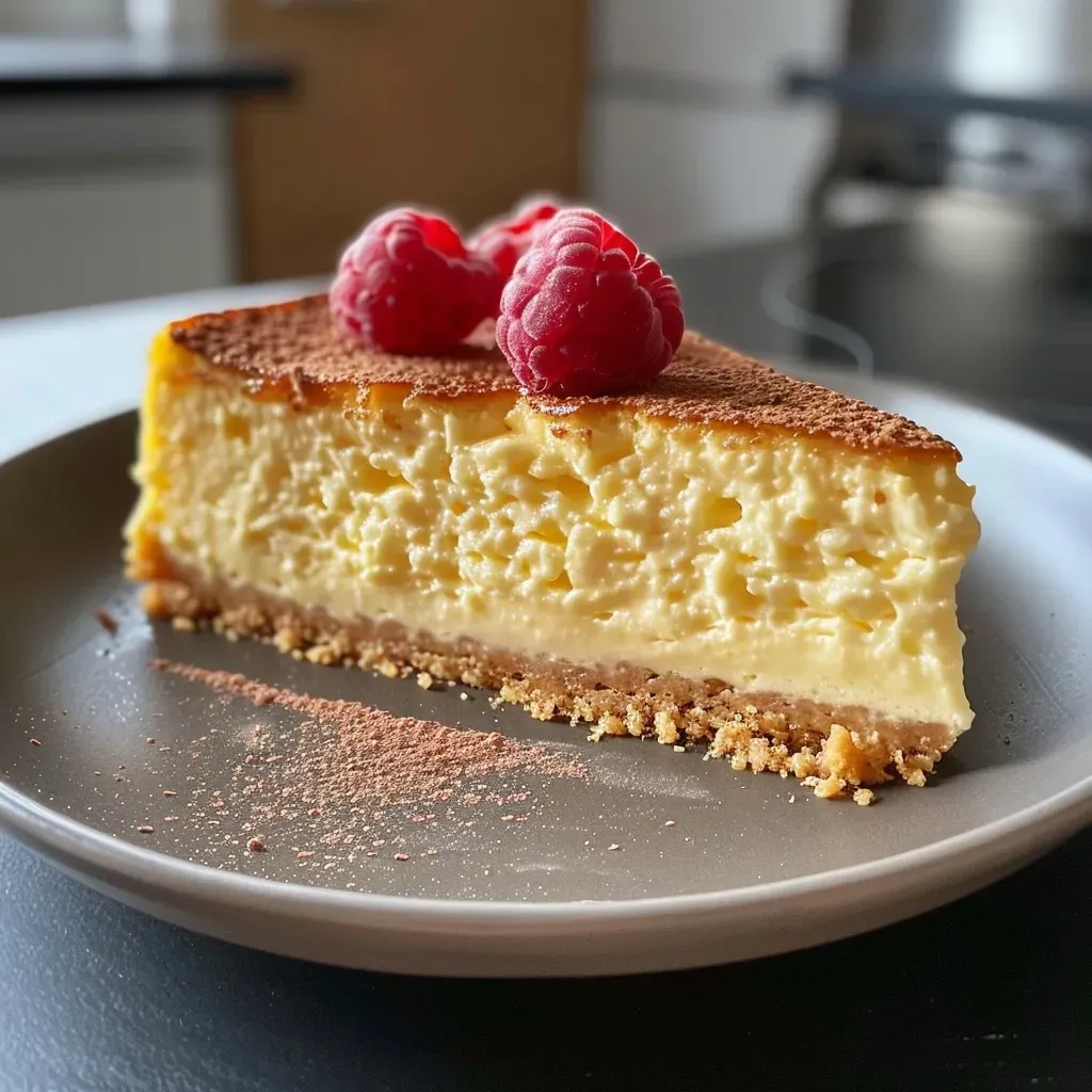 Side view of a delicious looking protein cheesecake topped with pumpkin puree.