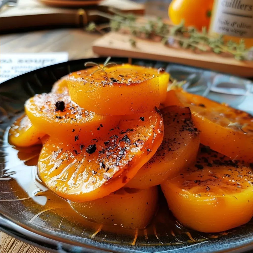 Juicy roasted pumpkin portion with seasoning visible, captured from the side.