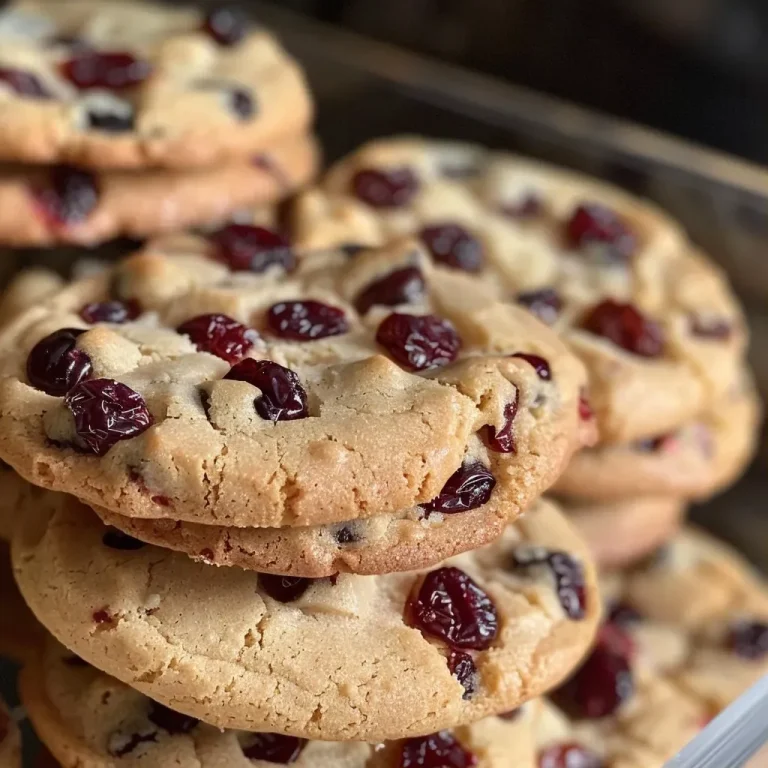 A close-up view of freshly baked cookies with cranberries and dark chocolate.