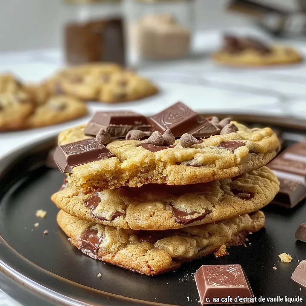 Close-up view of golden-brown cookies with chocolate chips and a hint of pumpkin.