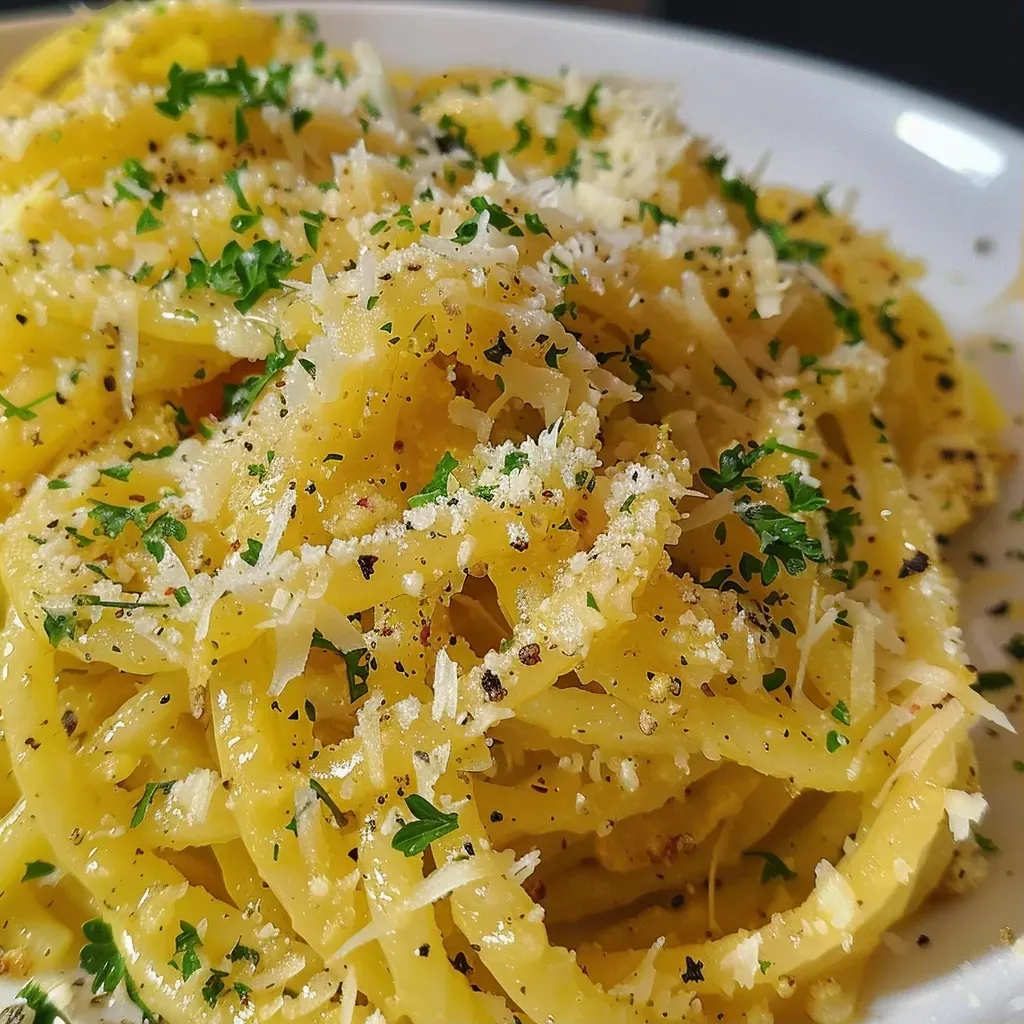 A close-up side view of juicy courge spaghetti in an air fryer basket.