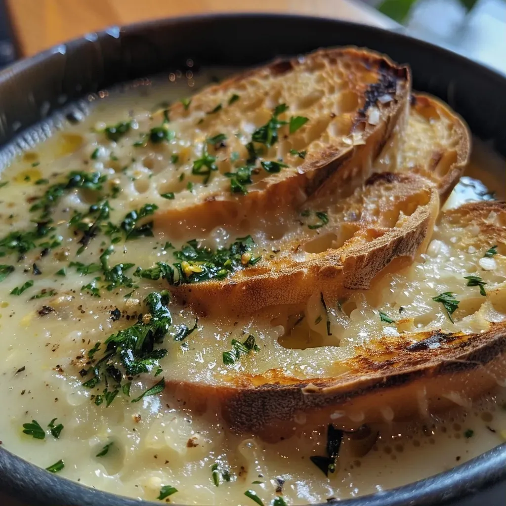 A close-up side view of creamy celery root soup with a vibrant yellow curry hue.