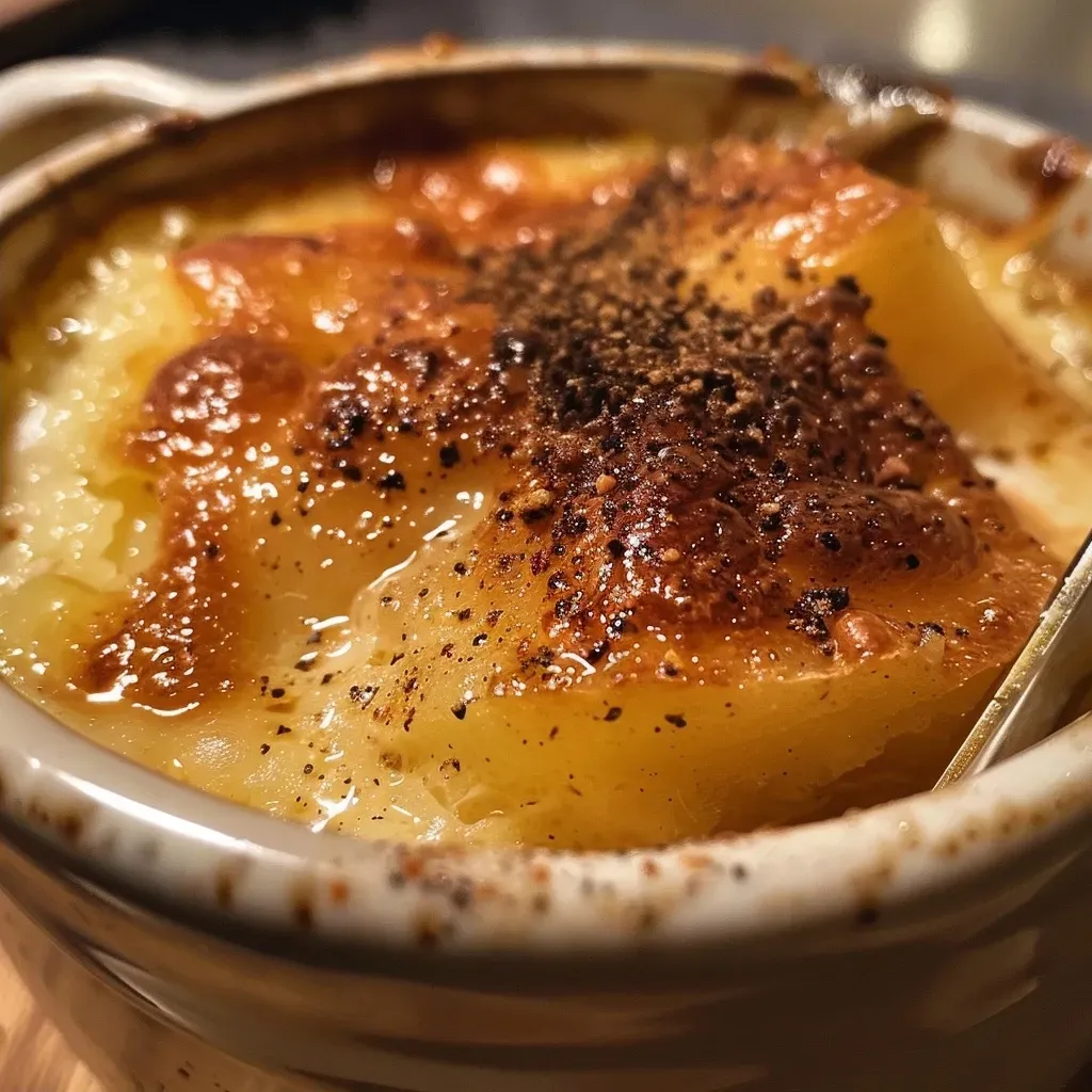 A side view of a bowl filled with rich and velvety Crème de panais, garnished with whole hazelnuts.