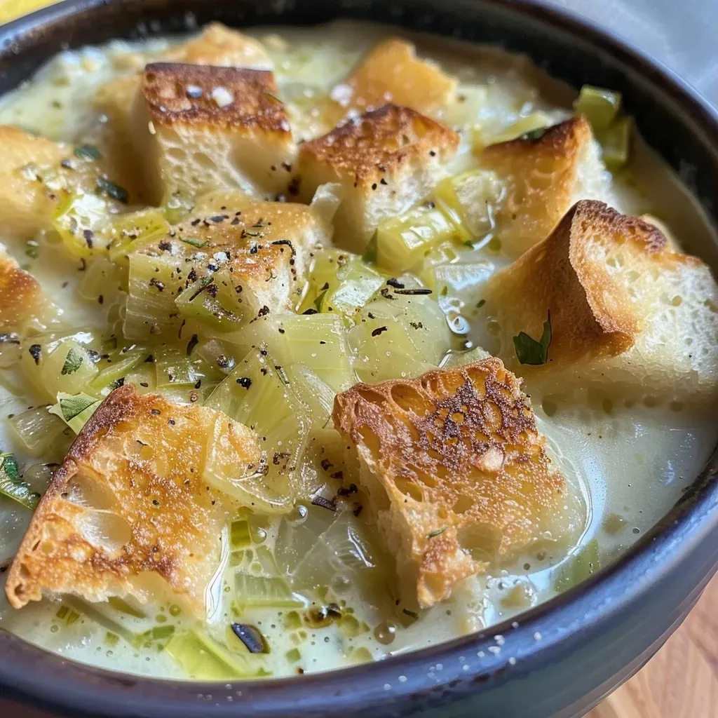 Close-up view of creamy fondue de poireaux, showcasing leeks and rich texture.
