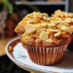 Fluffy almond muffins with a golden brown top and a soft texture.