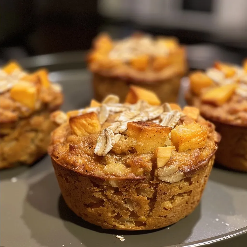 Side view of golden-brown muffins with visible pieces of apple and carrot.