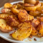 Close-up view of golden-brown air-fried cinnamon apples in a bowl.