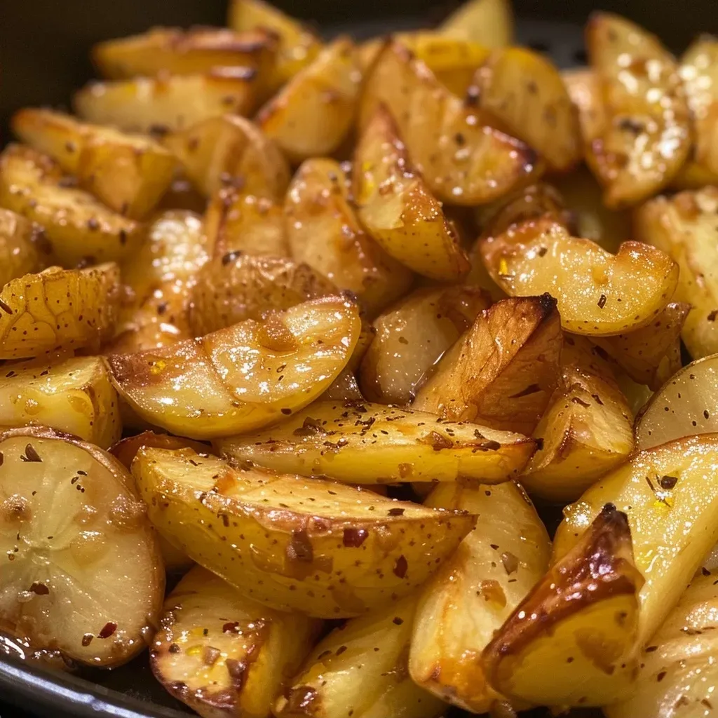 Side angle of crispy cinnamon-coated apples, garnished and ready to eat.