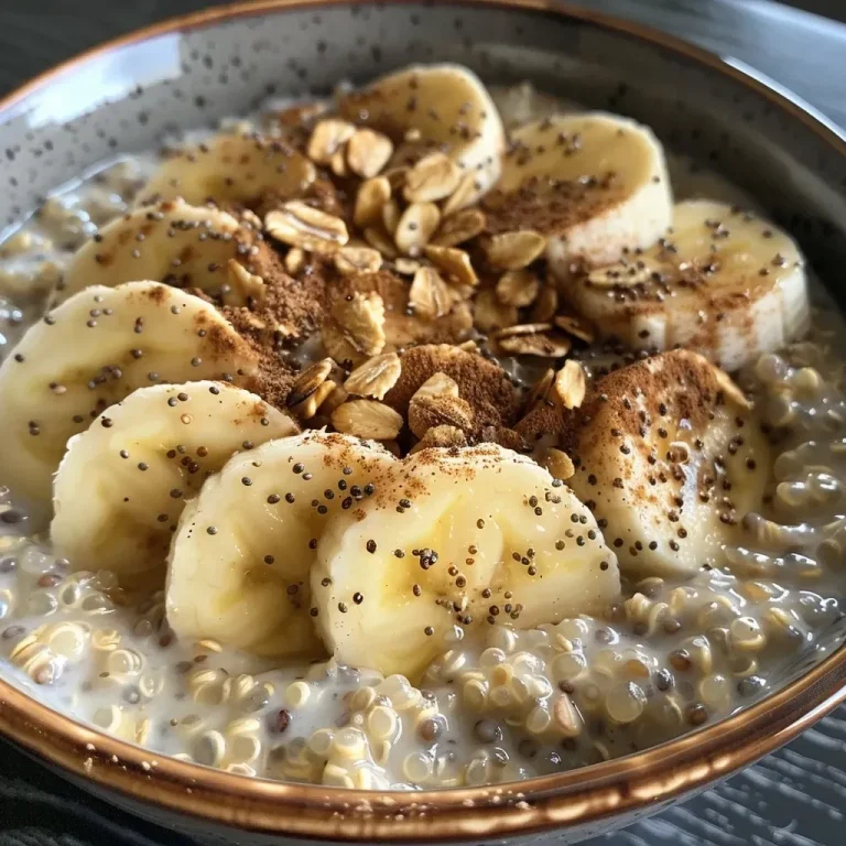 ['Close-up of creamy overnight quinoa oats topped with banana slices.', 'Detailed view of a bowl of colorful quinoa oats with chia seeds and yogurt.', 'Side perspective of overnight quinoa oats in a clear jar showcasing layers of ingredients.', 'Visually appealing quinoa oats with a smooth texture and garnished with fruits.']