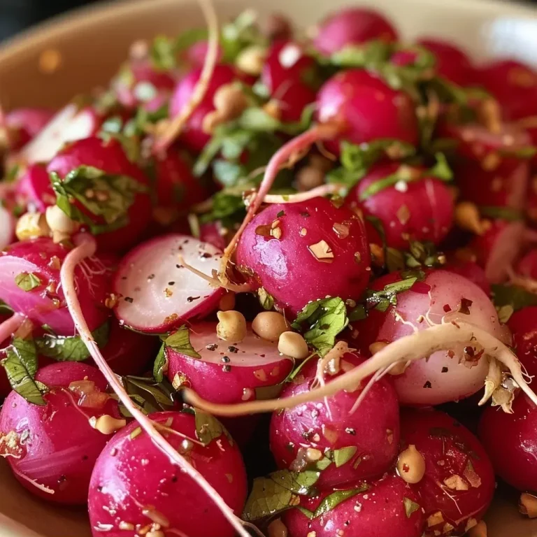 Des radis marinés croquants pour une touche de fraîcheur à vos plats Close-up view of vibrant red pickled radishes in a glass jar.