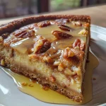 Close-up side view of a healthy, delicious cake with visible nuts and a golden crust.