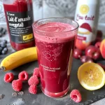 A close-up view of a vibrant purple beet smoothie in a glass with a straw.