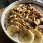 A close-up view of a colorful smoothie bowl with various toppings.