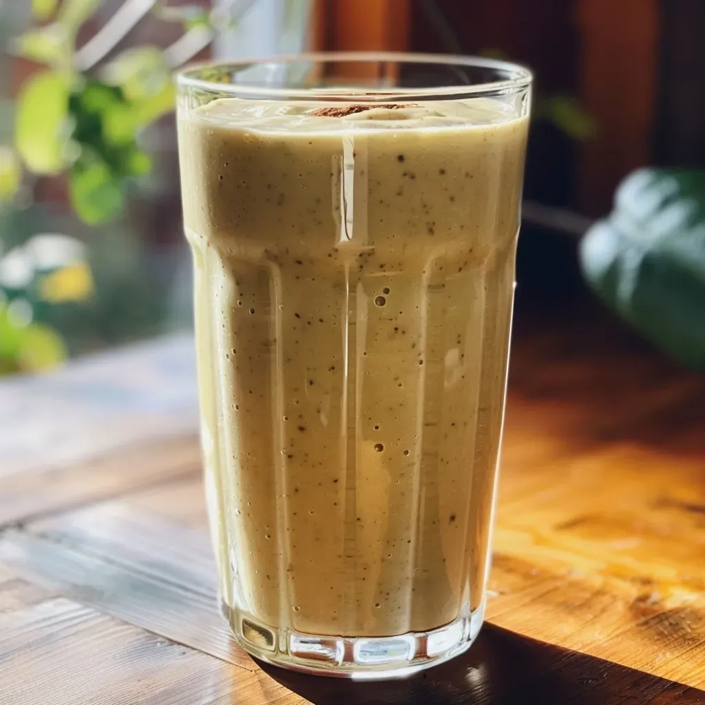 A refreshing courgette smoothie with a thick texture, garnished with blueberries.