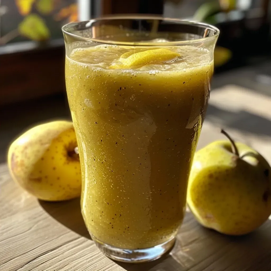 Close-up of a delicious smoothie made with apples, served in a clear glass with a straw.