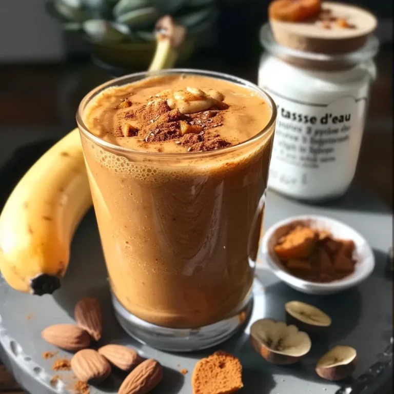 Un bowl énergisant au pain d’épices pour bien commencer la journée Close-up of a gingerbread protein smoothie bowl topped with nuts and spices.