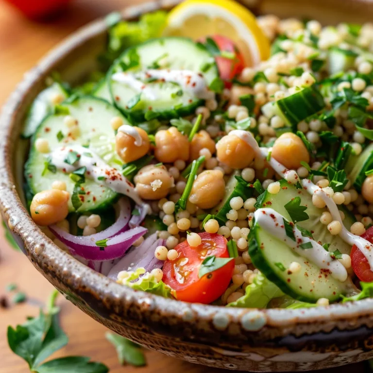 Les bowls de couscous : un dîner sain et rapide pour tous les jours Close-up view of a vibrant couscous bowl featuring fresh vegetables and chickpeas.