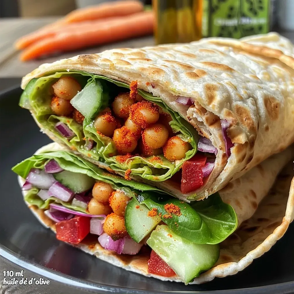 Side view of a deliciously rolled wrap showcasing vibrant ingredients.