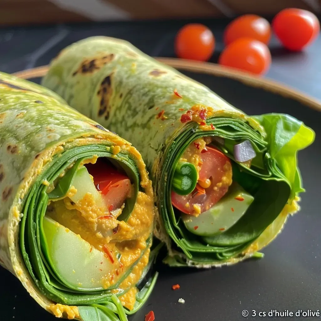 Side view of delicious wraps à la courge with vibrant ingredients.