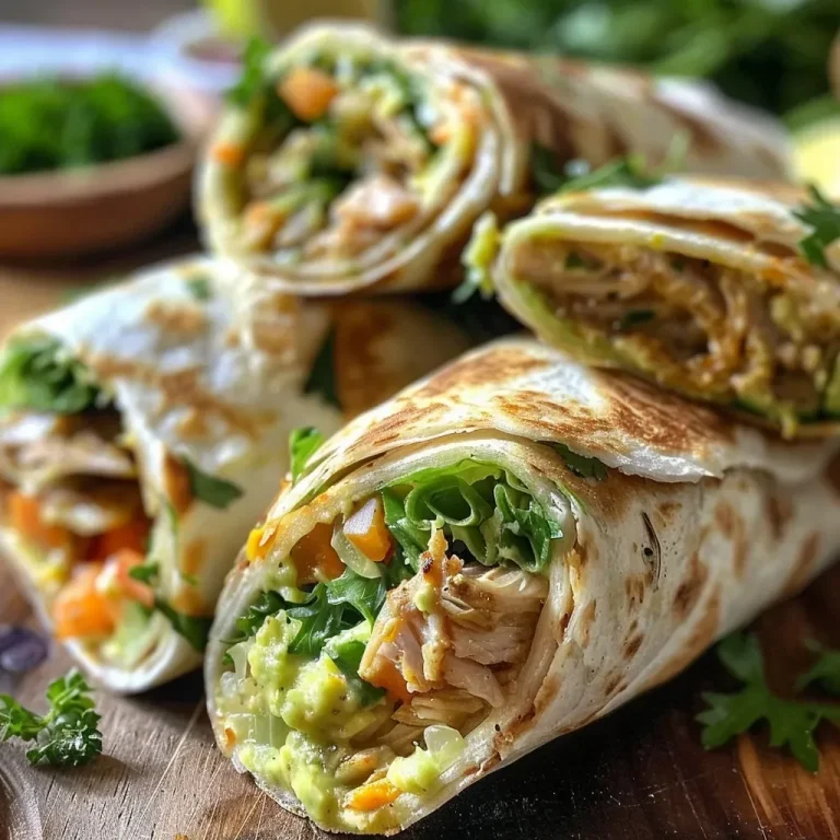 Close-up view of healthy tuna, avocado, and cucumber wraps on a wooden board.