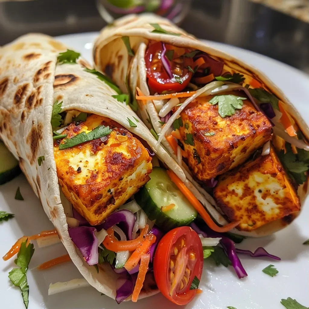 Close-up view of a juicy air fryer wrap with chicken, avocado, and fresh vegetables.