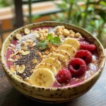 A vibrant mango-passion fruit protein bowl filled with colorful toppings.
