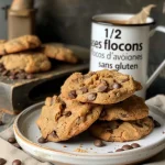 Close up of gluten-free chocolate chip oatmeal cookies.