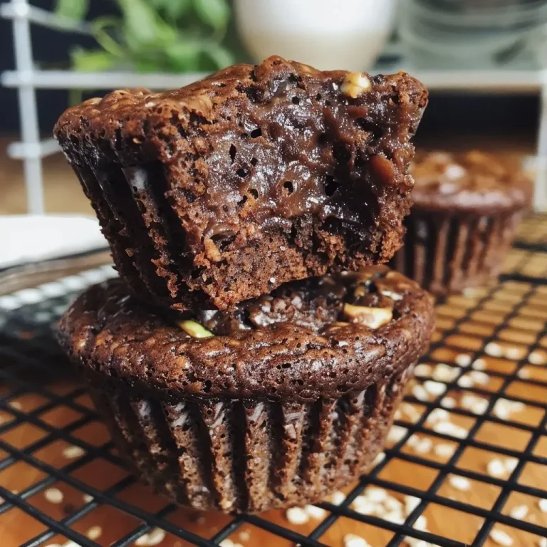 A side view close-up of a chocolate courgette muffin, showing its moist texture and chocolate chips.