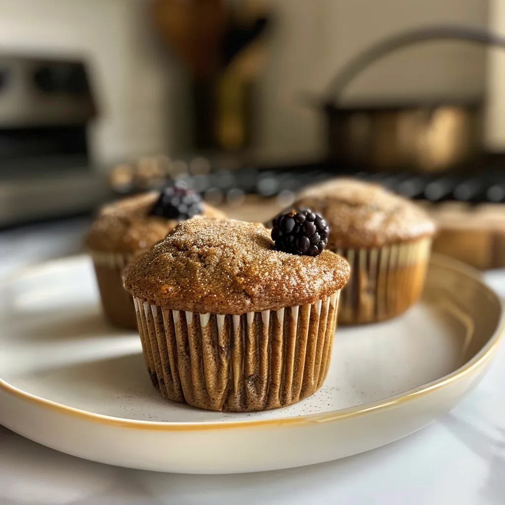 Side view of delicious gluten-free high-protein muffins showcasing their texture and color.