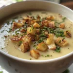 Creamy cauliflower curry velouté in a bowl with a smooth texture.