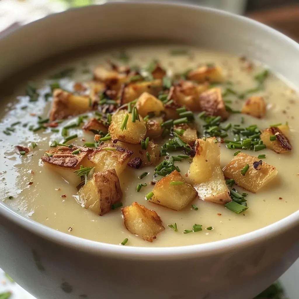 Creamy cauliflower curry velouté in a bowl with a smooth texture.